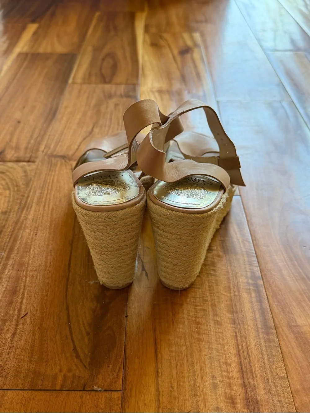 Vince Camuto Tan Leather Espadrille Wedge Sandals
